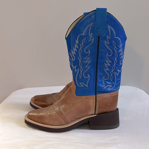 Old West Shoes - Old West blue embroidered leather cowboy boots